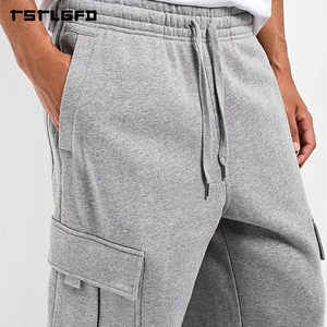 Cut And Sew Grey Cargo Sweatpants Heavyweight French Terry Oversized Streetwear Baggy Wide Leg Joggers Wholesale Bulk - Product Image 6