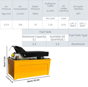 Pompe à pied pour gaz et liquide, pression 10000 PSI, 70 MPa, boîte en carton, connecteur 3/8 NPT, connecteur rapide pour cylindre, <span class=keywords><strong>coque</strong></span> en aluminium - Product Image 6