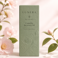 Boîte d'échantillons de sérum botanique personnalisé, vert sauge mat, art floral camélia gaufré, carton de soins de la peau de marque Serif, OEM
