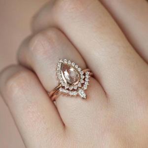 925 <b>Sterling</b> <b>Silver</b> Bezel Setting Sapphire Pear Cut Wedding Engagement <b>Rings</b> CZ Halo Diamond Trendy Unisex <b>Ring</b> <b>Set</b> - Product Image 4