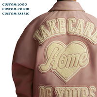 Blouson d'aviateur d'hiver personnalisé avec logo brodé en chenille Rose Vestes universitaires pour enfants Stand Vintage Men