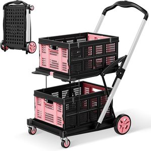 Foldable 2 Basket Hand Cart Four Wheel Shopping <b>Trolley</b> Detachable <b>Portable</b> Grocery Market Carrier - Product Image 3