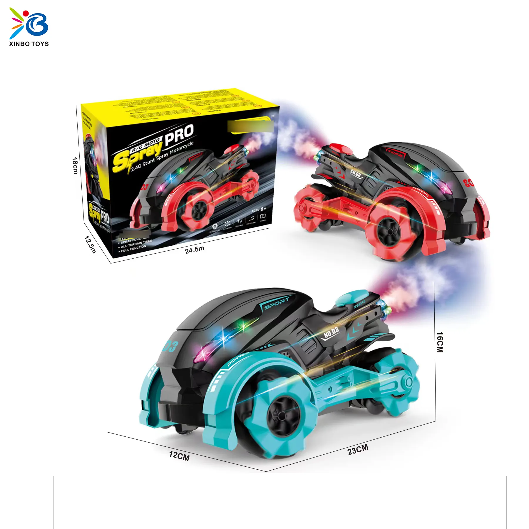 Nuovo giocattolo per moto acrobatica spray RC con luce giocattolo per veicoli per bambini RC scrambling regalo per moto per bambini