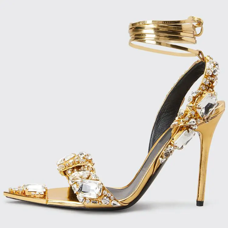 Rhinestone fashion 2022 new high heeled pointed bride wedding shoes women crystal stiletto sandals rope sandal