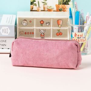 Trousse à crayons rétro en velours côtelé de couleur unie avec fermeture éclair, sac de rangement artistique et simple pour fournitures scolaires destiné aux lycéens - Product Image 3