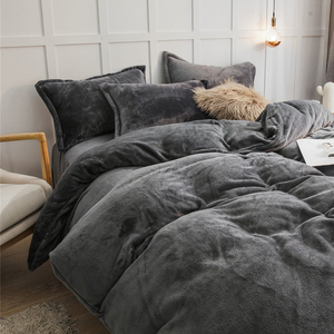 <span class=keywords><strong>Set</strong></span> <span class=keywords><strong>Copripiumino</strong></span> Invernale Caldo in <span class=keywords><strong>Flanella</strong></span> Tinta Unita a 4 Pezzi, Reversibile, con Biancheria da Letto Ispessita 300tc - Product Image 3