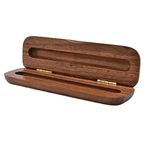 प्राकृतिक लकड़ी उपहार कलम बॉक्स hinged ढक्कन के साथ