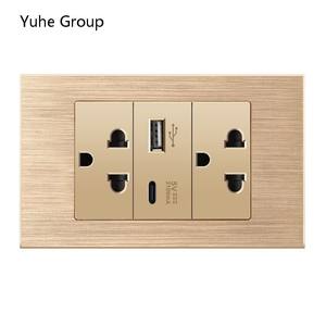 Enchufe de pared de aluminio cepillado gris, sin conexión a tierra, estándar tailandés, con interruptor, puerto USB tipo C para computadora. - Product Image 2