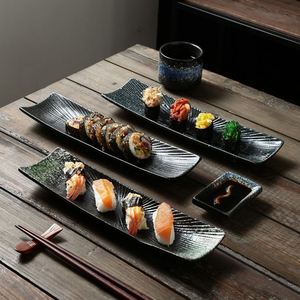 Japanese <b>Ceramic</b> <b>Plate</b> Vintage Restaurant Rectangular <b>Plate</b> Sushi Sashimi Food <b>Plate</b> - Product Image 2