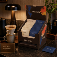 Boîte de présentation de comptoir en carton personnalisée, imprimée en couleur, pour 12 sachets de café filtre, rechargeable, emballage de vente au détail