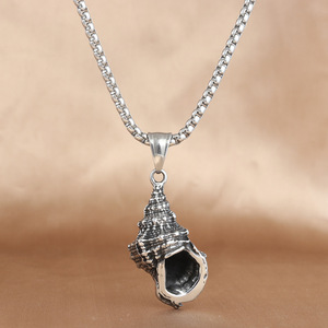 Pendentif conque en acier inoxydable pour hommes et femmes, collier de style rétro punk, vie marine, cadeau 231077 - Product Image 2