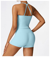 Ensemble de short de yoga personnalisé de 4 pièces Short lifting des fesses pour femmes Débardeur T-shirt à manches longues et courtes Ensemble de yoga, fitness et sport