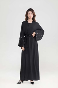 <span class=keywords><strong>Abaya</strong></span> <span class=keywords><strong>Kimono</strong></span> Modeste pour Femmes Musulmanes avec Broderie en Forme de Croissant et Manches Ouvertes, Logo Personnalisé OEM - Product Image 3