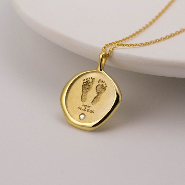 Wholesale Actual Baby Footprint Necklace Stamp, Birthstone Locket