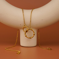 Collier pendentif double cercle en bambou en acier inoxydable plaqué or 18 carats PVD étanche Liliflor pour femme P263693