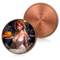 Médaille sur le thème d'Halloween en cuivre fin .999 de 1 oz, pièce ronde artistique en cuivre rouge imprimée en couleur de 1 once