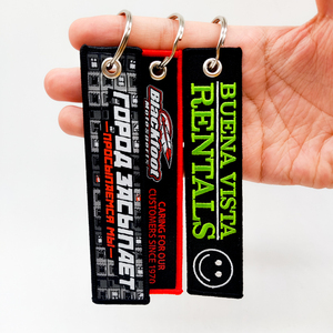 Promotional Gift Custom Embroidered Keychain Key Tag Aviation Jet Tag Key Ring Carabiner Woven Sublimated Key Tag