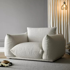 Wabi-Sabi White Bread Shaped Fluffy Sherpa Fabric Straight <b>Sofa</b> Japanese Cream Style Irregular Couch for <b>Living</b> <b>Room</b> - Product Image 2