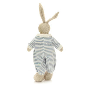 hot sale cute bunny plush toy rabbit stuff toy in white and blue stripes dress - Product Image 4