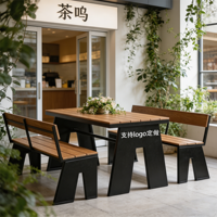 Ensemble table et chaises d'extérieur pour sites touristiques, parcs, rues commerciales, mobilier de restauration avec parasol, aire de repos de centre commercial, table longue et banc