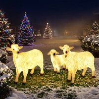 Lámpara de Escultura de Cabra 3D de Resina de Fibra de Vidrio Impermeable con Luz, Estatua de Animal Iluminada de 3 Cabras en un Grupo para Decoración de Jardín y Parque