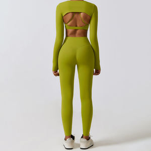 Fabbrica direttamente vendita maniche lunghe Crop Top 3 pezzi allenamento Yoga set confortevole palestra Fitness set Quick Dry Sport abbigliamento <span class=keywords><strong>donna</strong></span> - Product Image 2