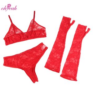 Rode Dames Plus Size 2-delige Lingerie Set Full Kanten Hoge Stretch Bh En <span class=keywords><strong>Hipster</strong></span> Slipje Doorzichtige Sexy Design - Product Image 6