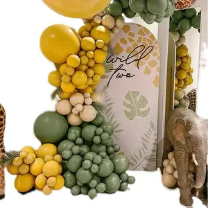 Retro orman avokado yeşil Retro sarı balonlar erkek kız doğum günü arka plan duvar dekorasyon malzemeleri