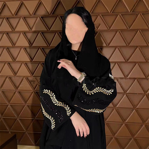 Colore oro foglie ricamate <span class=keywords><strong>a</strong></span> polsino fronteggiato stile aperto formato sciolto Dubai Muslim donne Abaya - Product Image 3