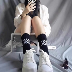 Women Mid Calf Socks Solid Color Breathable Sweat Absorbing Polyester Knee Socks Regular Casual Style - Product Image 2