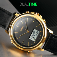 Skmei 1652 Digital-Quarz-Herrenuhr, modische wasserdichte Armbanduhr mit Lederarmband und Leuchtfunktion