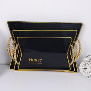 Lot de 3 plateaux à fruits rectangulaires en plastique pour hôtels Assiette à thé et café noire Plateau à bonbons en plastique Stockage des aliments Assiette de service avec poignée - Product Image 5