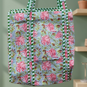 Cotton Hand Embroidery Block Printed Traditional Indian Handcrafted Storage Tote <b>Bags</b> Large Capacity - Product Image 2
