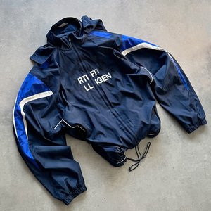 SHENGDE Custom logo Full Zip Soft <strong>Shell</strong> with Hoodie Lightweight Men's Retro Street Wear Stitching Nylon Sport Trench Jacket - Product Image 2