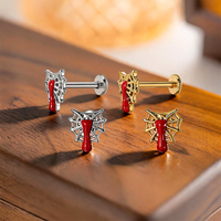 Piercing Labret en Acier Chirurgical 316L avec Émail Rouge Motif Toile d'Araignée Gothique, Bijou de Lèvre et Boucles d'Oreilles à Dos Plat pour Hélix Tragus 16G