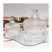 Pots à bougies en verre de stockage de cadeaux de bonbons géo découpés ronds côtelés de luxe vides et personnalisés avec couvercle en verre