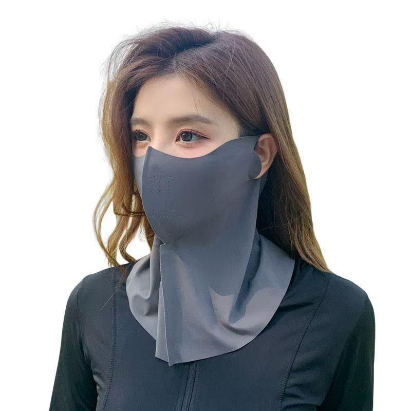 Masque facial protecteur de cou en soie glacée [Gris foncé]