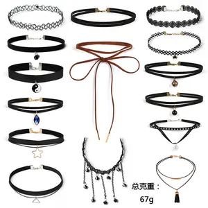 15 PCS Hals reifen Set Black Choker Halsketten für Frauen Teen Girls Gothic Collar Lace Velvet Chokers