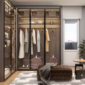 Armoire moderne en bois avec porte coulissante en verre, sur mesure, fabriquée en Chine - Product Image 5