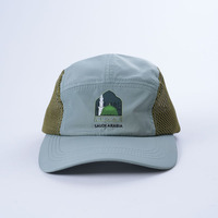 Gorras de campamento para correr con logotipo de impresión no estructurado verde Gorra de campamento de tela de poliéster de malla Wish Gorra de campamento de 5 paneles personalizada de alta calidad Sombreros