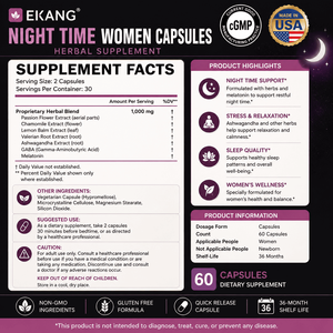 Complément alimentaire à base de plantes pour femmes, fabriqué aux États-Unis, pour la nuit, pour le stress du soir, le sommeil et le bien-être, en capsules. - Product Image 2