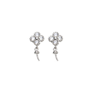 Wenchi European American Trend DIY 925 Silver Chrysanthemum Drop <b>Glue</b> Earring Ring Set Women's Pearl Empty Support <b>Model</b> 16324 - Product Image 5