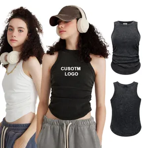 Custom Pure 315 Grams Cotton Cropped Tank Top Women's Slim Inside Sexy T-shirt Women's Elastic Short Sleeveless Bottom Shirt