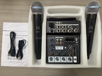 Mixage Audio avec Microphone sans fil UHF, Console de mixage stéréo à 4 canaux, bluetooth, USB pour DJ, karaoké, enregistrement sur PC