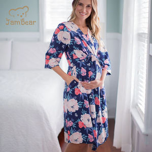 رداء حوامل من الخيزران وقماط أطفال طقم رداء للأمهات المرضعات قماط ثوب نوم رداء أطفال ثوب حوامل مطابق - Product Image 6