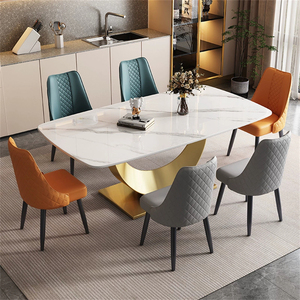 Meubles de salle à manger nouveau design en forme de sourire ensemble de table à manger de luxe en acier inoxydable doré avec pierre sinered moderne tables à manger - Product Image 5