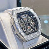 Reloj Mecánico Automático para Hombre con Forma de Tonneau, Esqueleto, Reloj de Pulsera