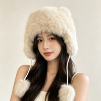 Chapeau d'hiver chaud pour femme en fausse fourrure, épais, couvrant les oreilles, avec queue