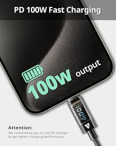 PD100W Pantalla LED Digital 1M Trenzado USB Tipo-<span class=keywords><strong>C</strong></span> a <span class=keywords><strong>C</strong></span> <span class=keywords><strong>Cable</strong></span> TPE Chaqueta Compatible <span class=keywords><strong>iPhone</strong></span> 12 13 14 15 Pro Plus Pad Air Mac Book - Product Image 2