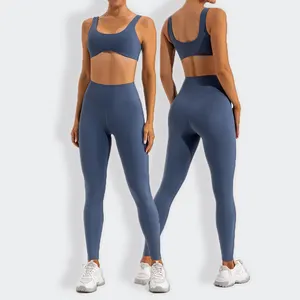 2 pezzi donna palestra seamless butt lift slim stretto scollo a u design senza schienale reggiseno sportivo tuta da yoga